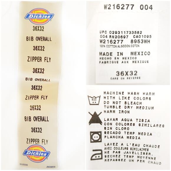 DICKIES Traditional Fit white classic denim Painters Bib Overalls Sz 36 x 32 NEW - Picture 5 of 6